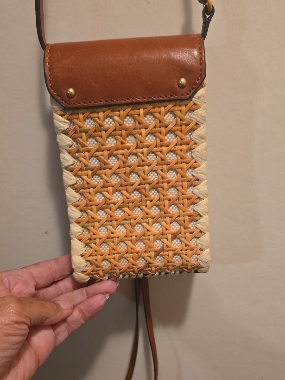 Tory Burch Brown Crossbody Phone Bag with Woven Detail - Picture 3 of 4